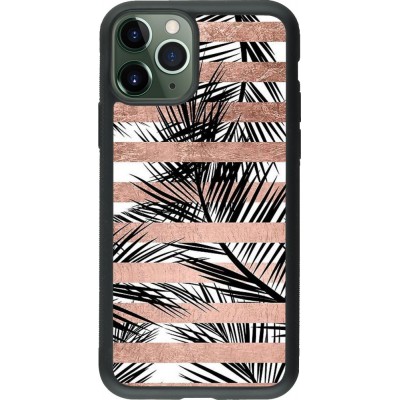 Coque iPhone 11 Pro - Silicone rigide noir Palm trees gold stripes