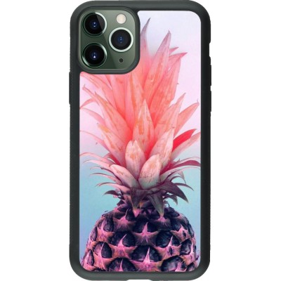 Coque iPhone 11 Pro - Silicone rigide noir Purple Pink Pineapple