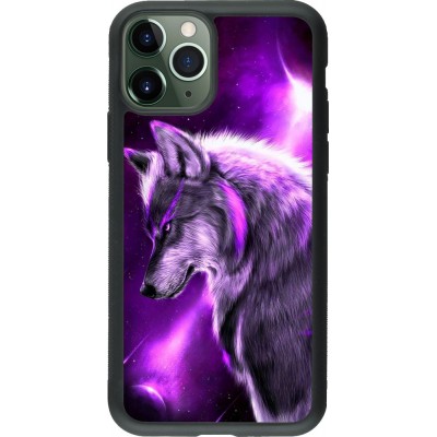 Coque iPhone 11 Pro - Silicone rigide noir Purple Sky Wolf