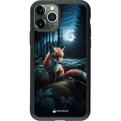 Coque iPhone 11 Pro - Silicone rigide noir Renard lune forêt