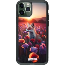 Coque iPhone 11 Pro - Silicone rigide noir Renard pourpre au crépuscule