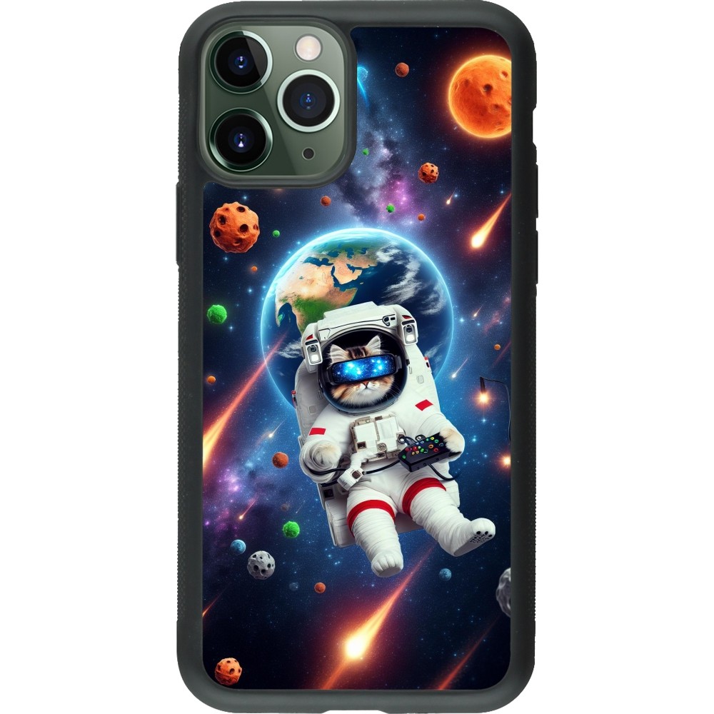 Coque iPhone 11 Pro - Silicone rigide noir VR SpaceCat Odyssey