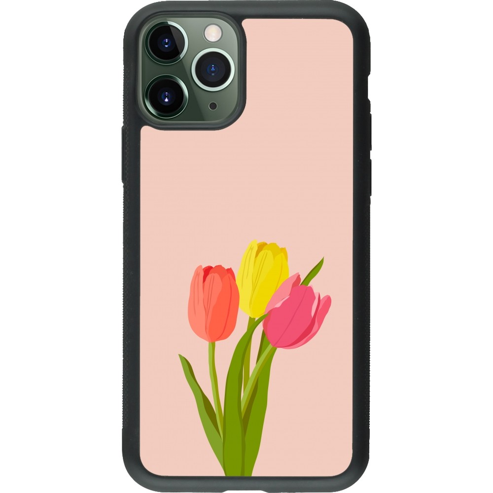 Coque iPhone 11 Pro - Silicone rigide noir Spring 23 tulip trio