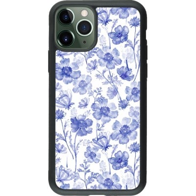 Coque iPhone 11 Pro - Silicone rigide noir Spring 23 watercolor blue flowers