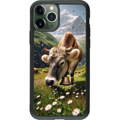 Coque iPhone 11 Pro - Silicone rigide noir Vache montagne Valais