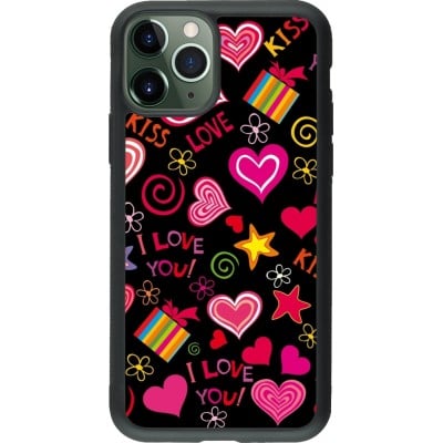 Coque iPhone 11 Pro - Silicone rigide noir Valentine 2023 love symbols