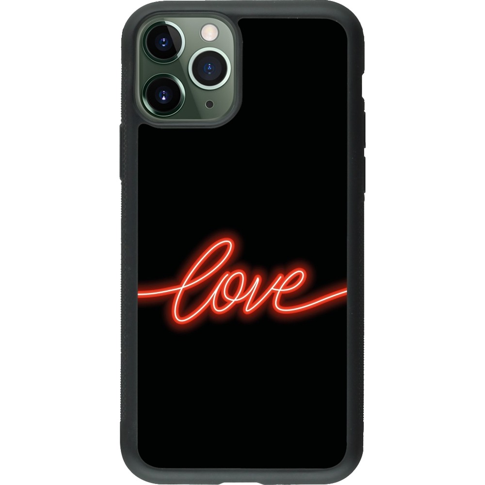 Coque iPhone 11 Pro - Silicone rigide noir Valentine 2023 neon love