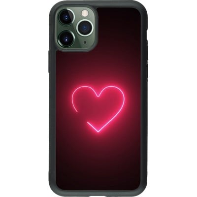 Coque iPhone 11 Pro - Silicone rigide noir Valentine 2023 single neon heart