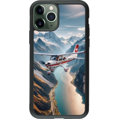 Coque iPhone 11 Pro - Silicone rigide noir Vol Alpin Suisse