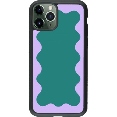 Coque iPhone 11 Pro - Silicone rigide noir Wavy Rectangle Green Purple