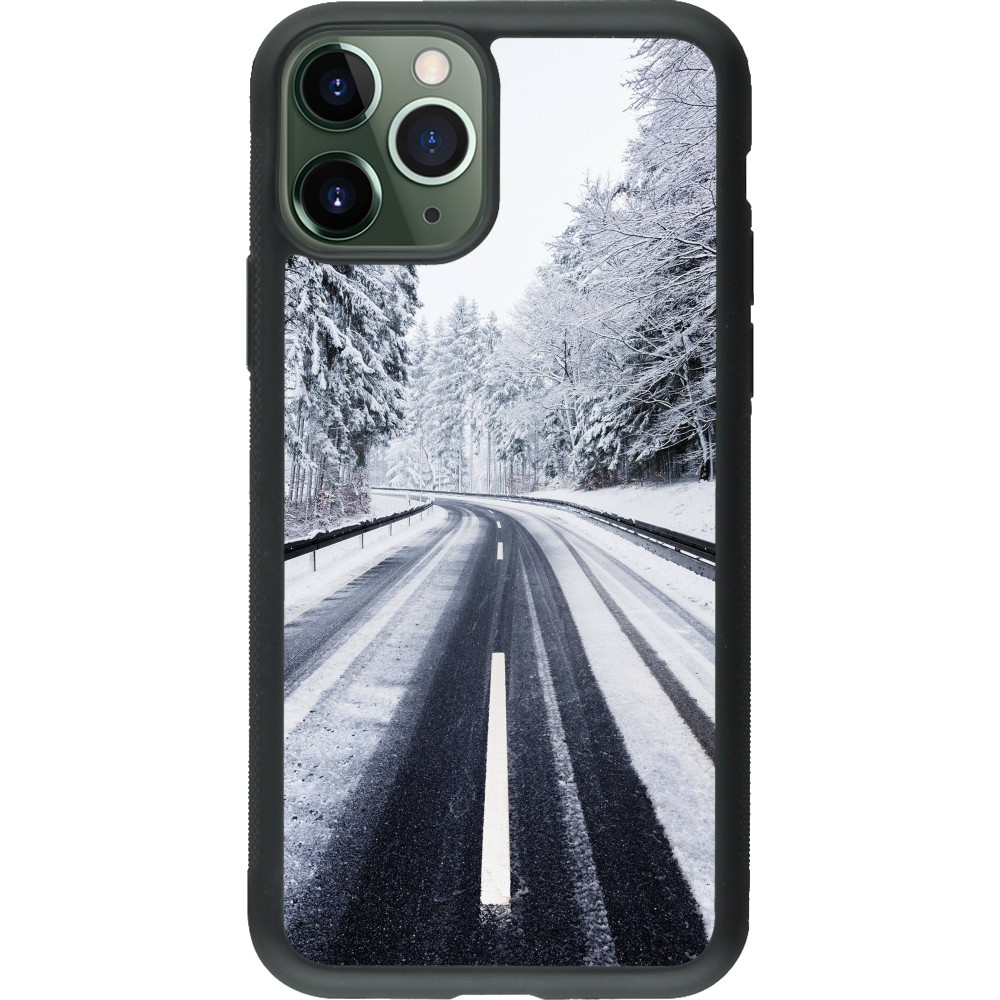 Coque iPhone 11 Pro - Silicone rigide noir Winter 22 Snowy Road