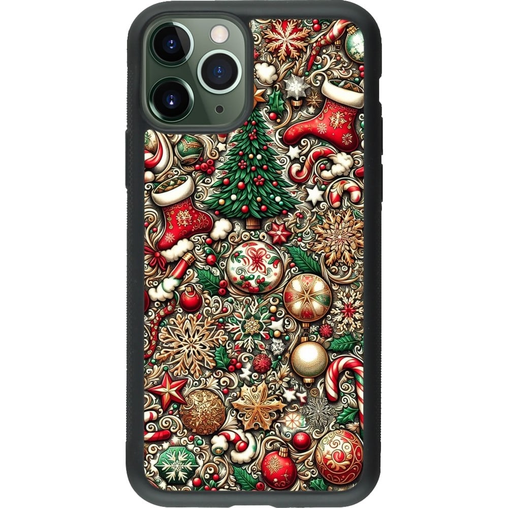 Coque iPhone 11 Pro - Silicone rigide noir Noël 2023 micro pattern