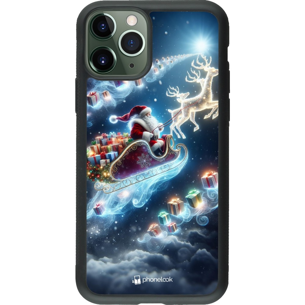 Coque iPhone 11 Pro - Silicone rigide noir Noël 2023 Père Noël enchanté