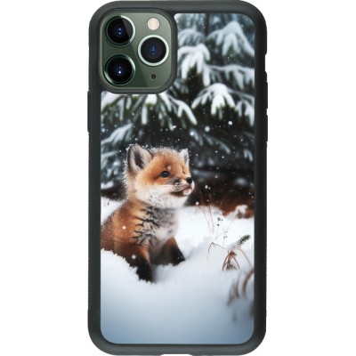 Coque iPhone 11 Pro - Silicone rigide noir Noël 2023 Renardeau sapin