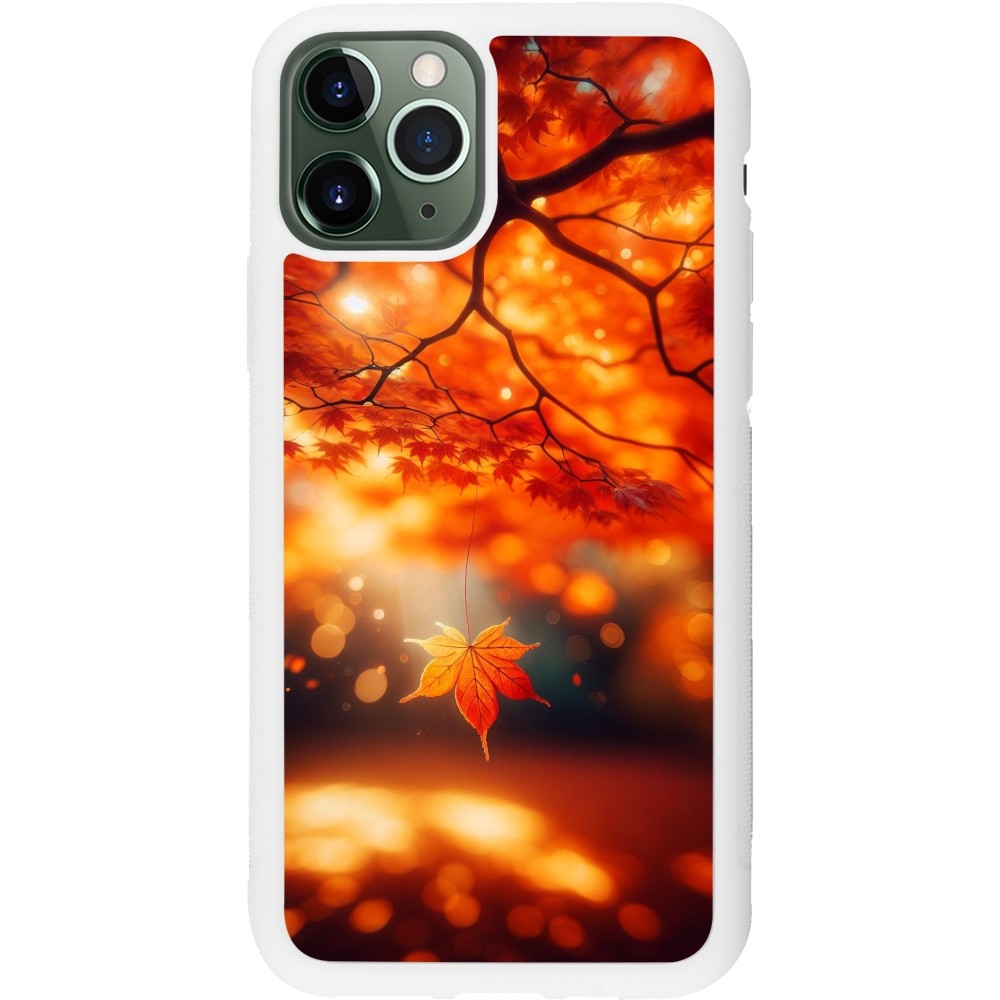 Coque iPhone 11 Pro - Silicone rigide blanc Automne Magique Orange