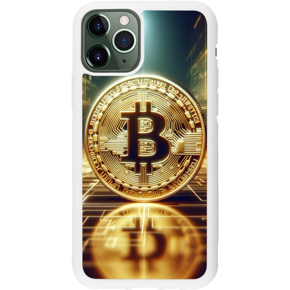 Coque iPhone 11 Pro - Silicone rigide blanc Bitcoin Standing