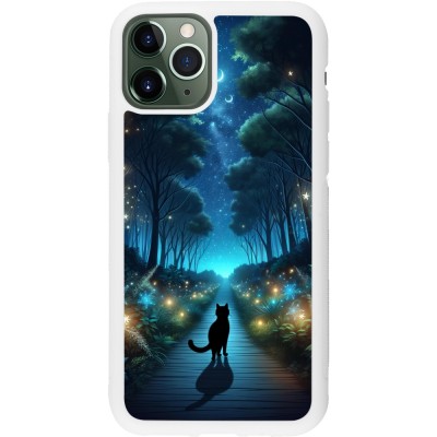 Coque iPhone 11 Pro - Silicone rigide blanc Chat noir promenade