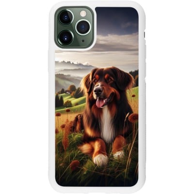 Coque iPhone 11 Pro - Silicone rigide blanc Chien Campagne Suisse