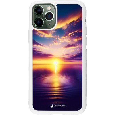 Coque iPhone 11 Pro - Silicone rigide blanc Coucher soleil jaune violet