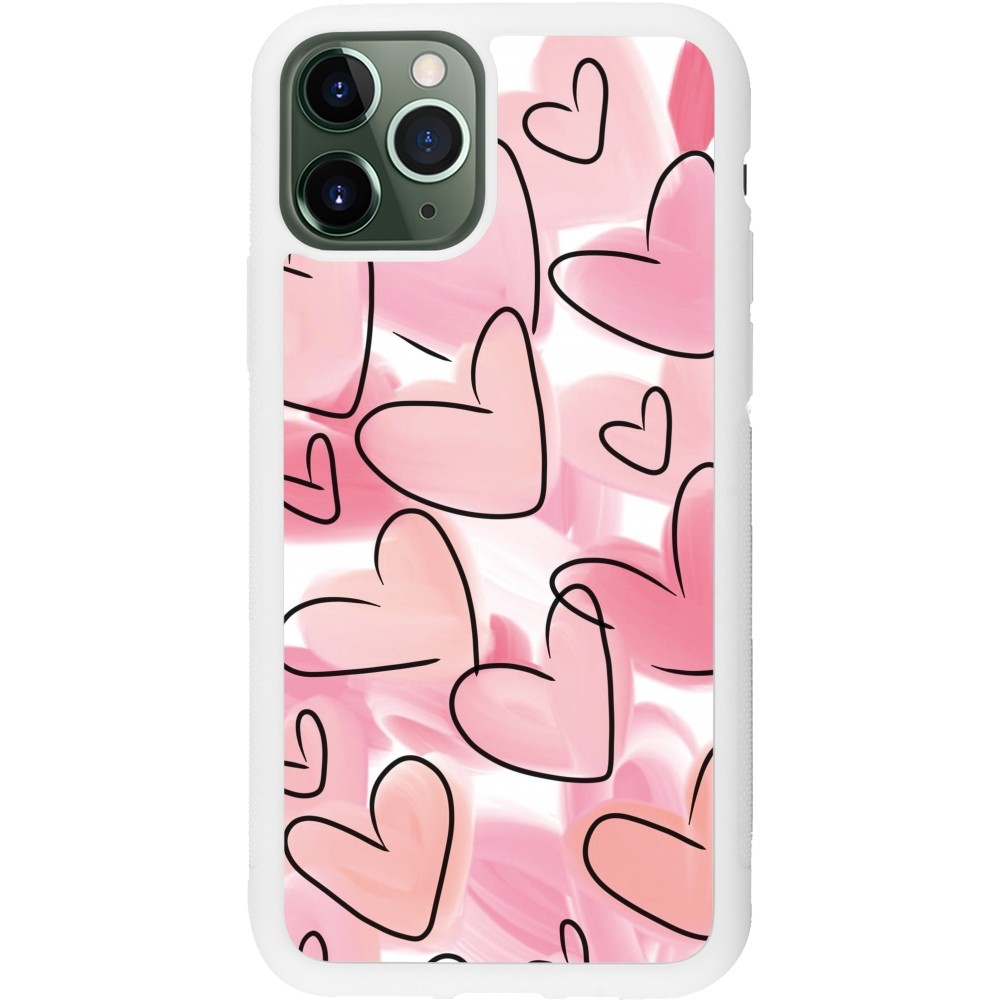 Coque iPhone 11 Pro - Silicone rigide blanc Easter 2023 pink hearts