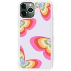 Coque iPhone 11 Pro - Silicone rigide blanc Easter 2024 rainbow butterflies