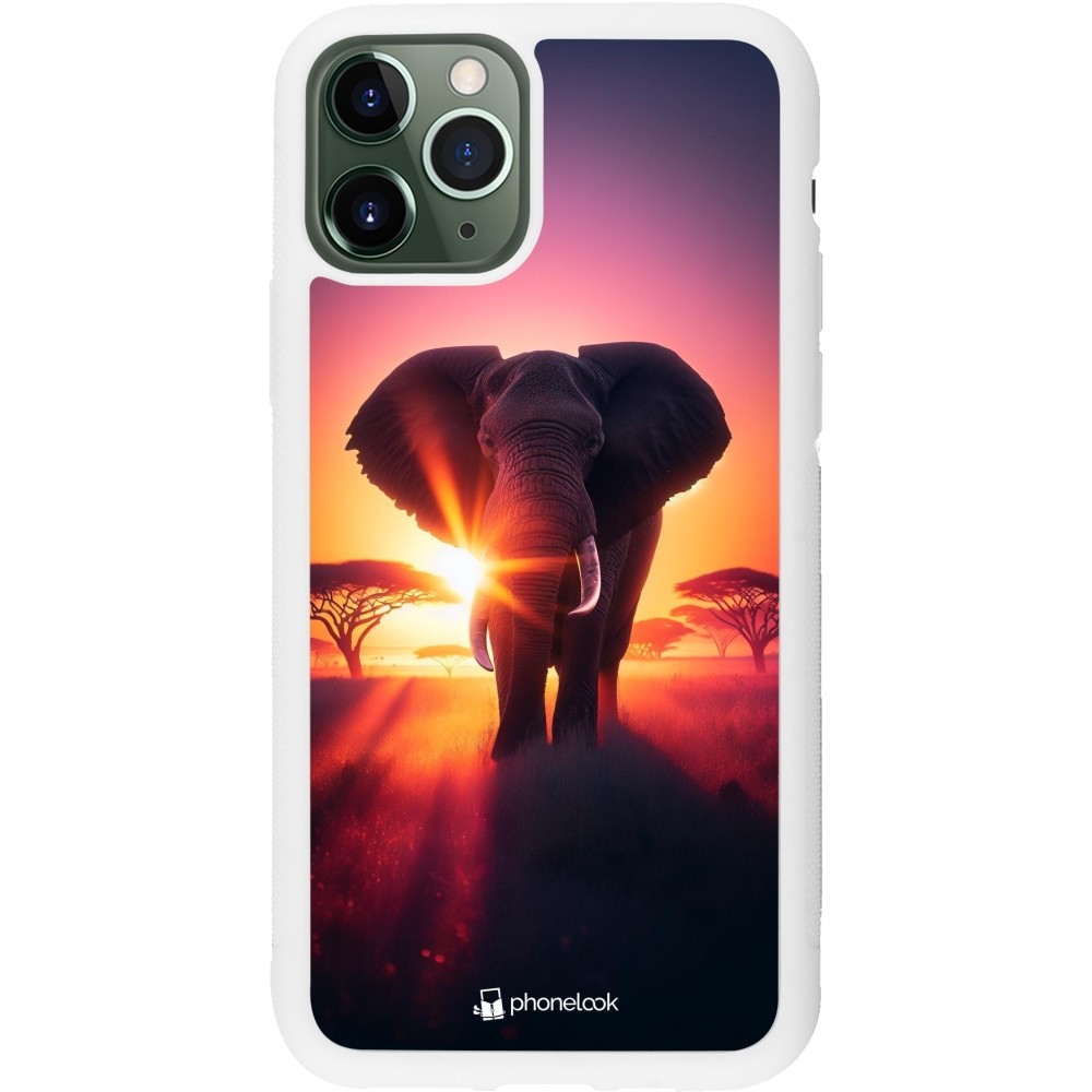 Coque iPhone 11 Pro - Silicone rigide blanc Elephant Sunrise Beauty