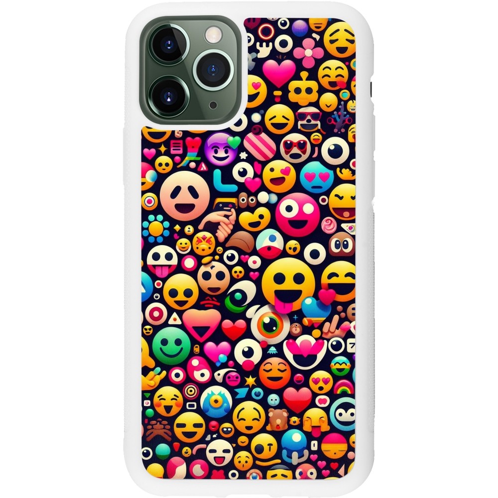 Coque iPhone 11 Pro - Silicone rigide blanc Emoji Mix Color