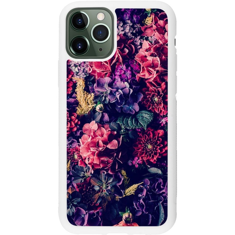 Coque iPhone 11 Pro - Silicone rigide blanc Flowers Dark