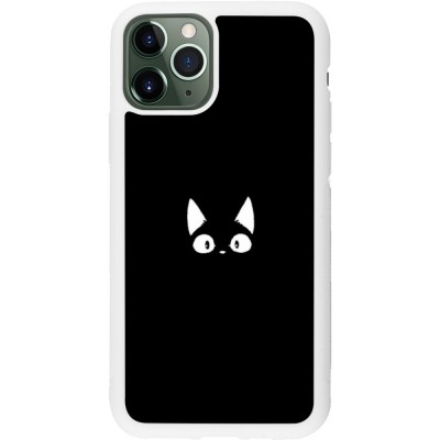 Coque iPhone 11 Pro - Silicone rigide blanc Funny cat on black