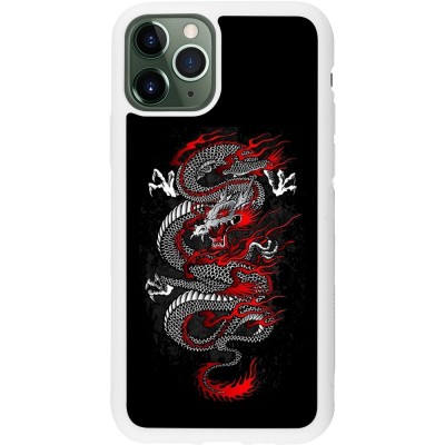 Coque iPhone 11 Pro - Silicone rigide blanc Japanese style Dragon Tattoo Red Black