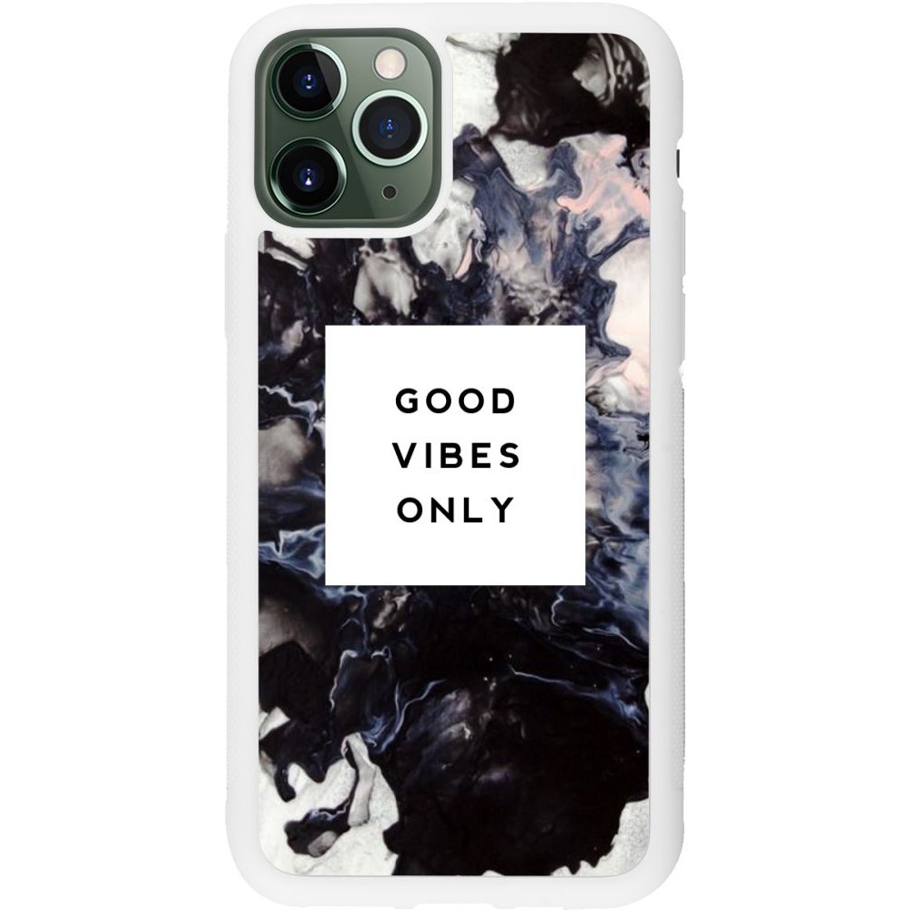 Coque iPhone 11 Pro - Silicone rigide blanc Marble Good Vibes Only