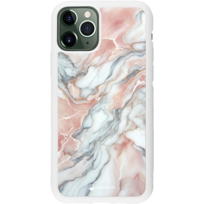 Coque iPhone 11 Pro - Silicone rigide blanc Marbre Rose Lumineux