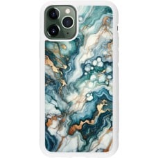 Coque iPhone 11 Pro - Silicone rigide blanc Marbre Vert Bleu Doré