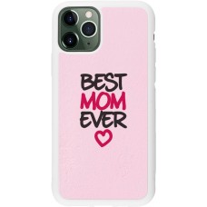 Coque iPhone 11 Pro - Silicone rigide blanc Mom 2023 best Mom ever pink