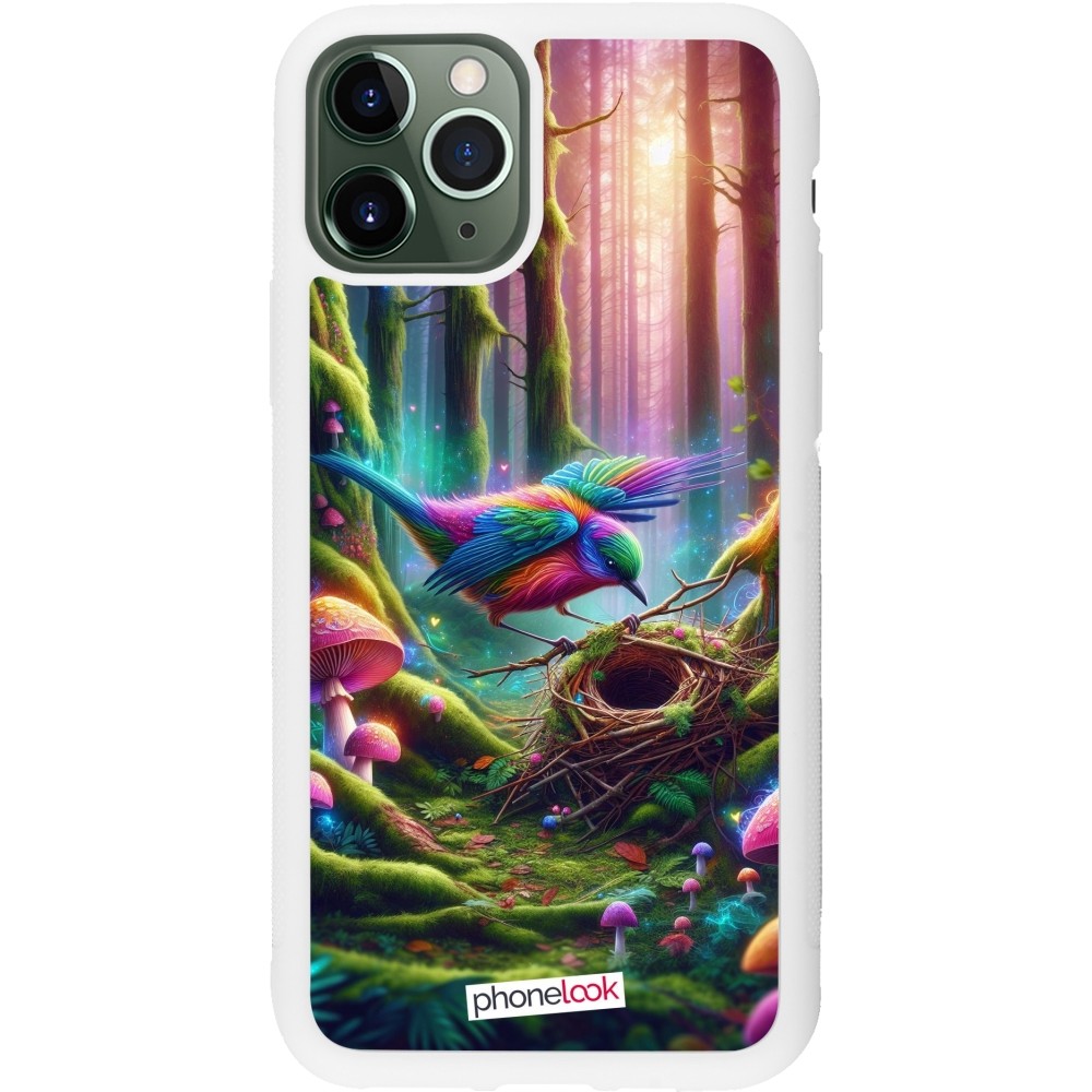 Coque iPhone 11 Pro - Silicone rigide blanc Oiseau Nid Forêt