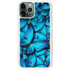 Coque iPhone 11 Pro - Silicone rigide blanc Papillon - Bleu