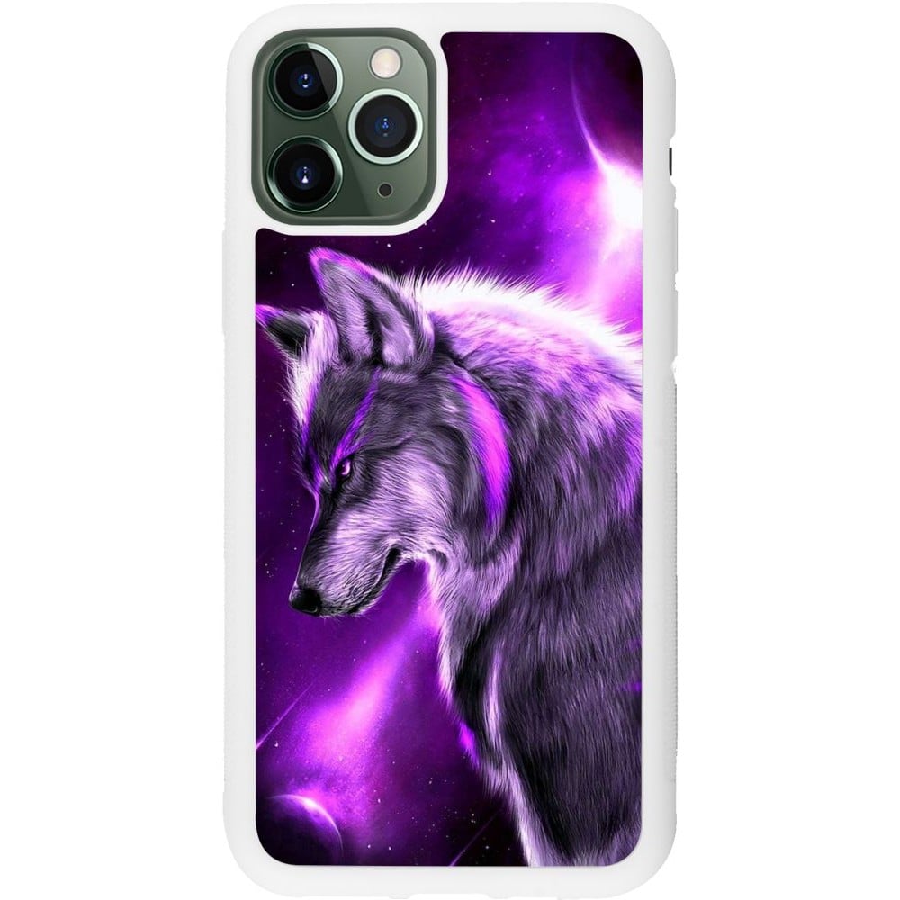 Coque iPhone 11 Pro - Silicone rigide blanc Purple Sky Wolf