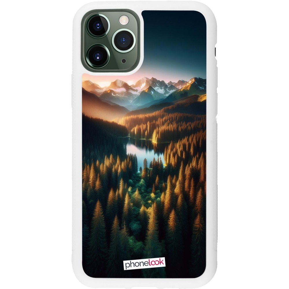 Coque iPhone 11 Pro - Silicone rigide blanc Sunset Forest Lake