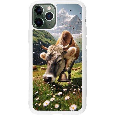 Coque iPhone 11 Pro - Silicone rigide blanc Vache montagne Valais