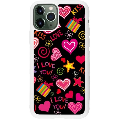 Coque iPhone 11 Pro - Silicone rigide blanc Valentine 2023 love symbols