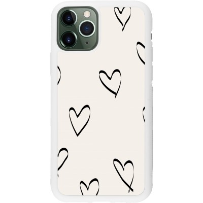 Coque iPhone 11 Pro - Silicone rigide blanc Valentine 2023 minimalist hearts