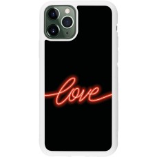 Coque iPhone 11 Pro - Silicone rigide blanc Valentine 2023 neon love