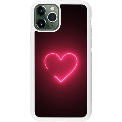 Coque iPhone 11 Pro - Silicone rigide blanc Valentine 2023 single neon heart