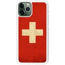 Coque iPhone 11 Pro - Silicone rigide blanc Vintage Flag SWISS