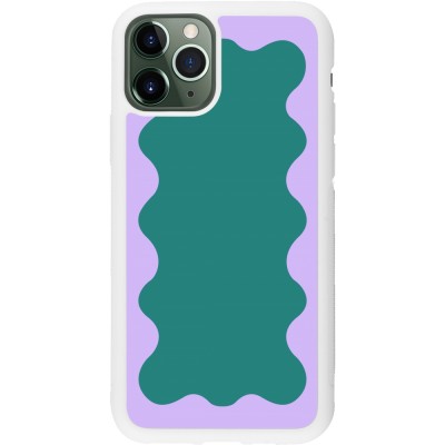 Coque iPhone 11 Pro - Silicone rigide blanc Wavy Rectangle Green Purple