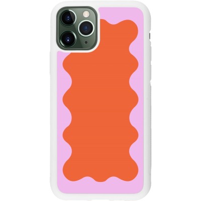 Coque iPhone 11 Pro - Silicone rigide blanc Wavy Rectangle Orange Pink