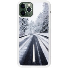 Coque iPhone 11 Pro - Silicone rigide blanc Winter 22 Snowy Road