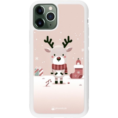 Coque iPhone 11 Pro - Silicone rigide blanc Noël 2023 Choupinette Renne