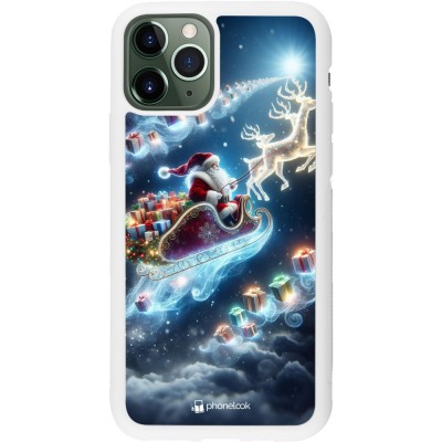 Coque iPhone 11 Pro - Silicone rigide blanc Noël 2023 Père Noël enchanté