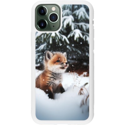 Coque iPhone 11 Pro - Silicone rigide blanc Noël 2023 Renardeau sapin